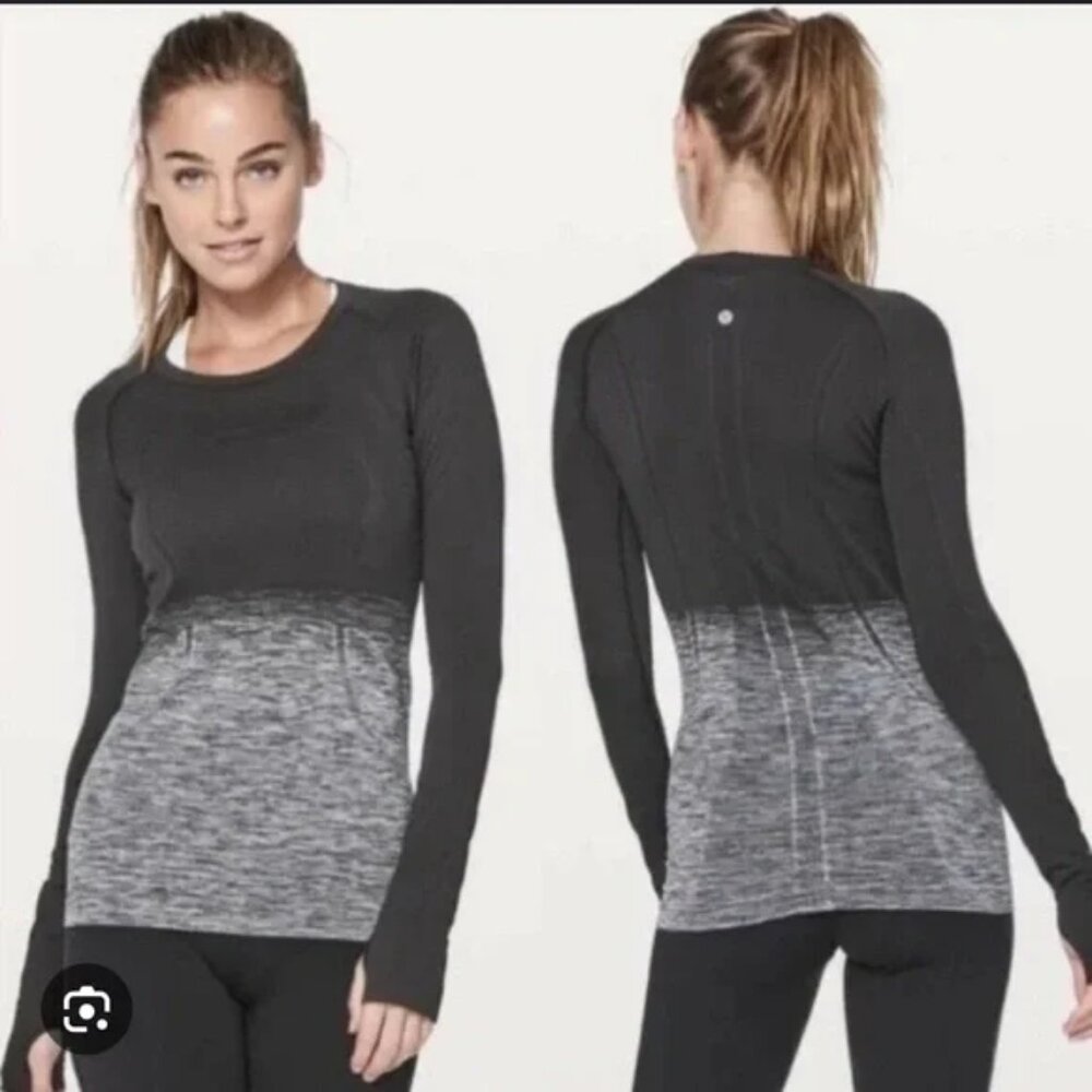 LULULEMON Women's Swiftly Tech long-sleeve black gray ombre top - 6 - Picture 1 of 14